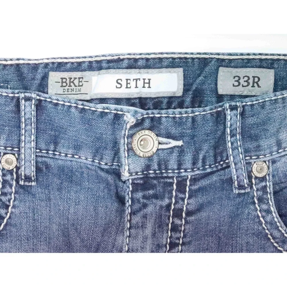 BKE Seth Blue Straight Leg Denim Wiskered Classic Jeans‎ Mens Size 33x31